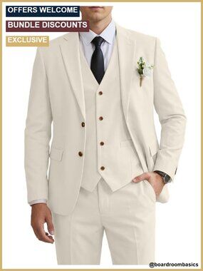 Mens Linen Suit 3 Piece Jacket Vest Pant Groom Suit for Wedding